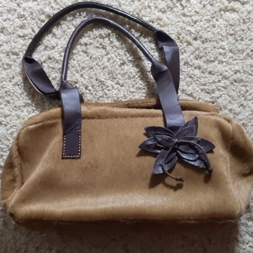 alfredo picchi fur handbag brown flower *used*